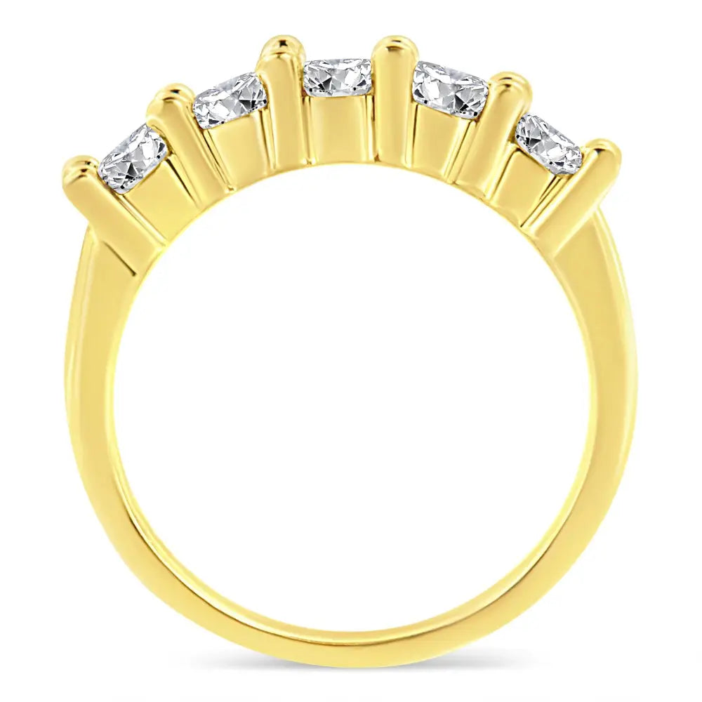 14k Yellow Gold Plated.925 Sterling Silver 1.0 Cttw Shared Prong-set Round Diamond 5 Stone Band Ring (j-k Color I1-i2