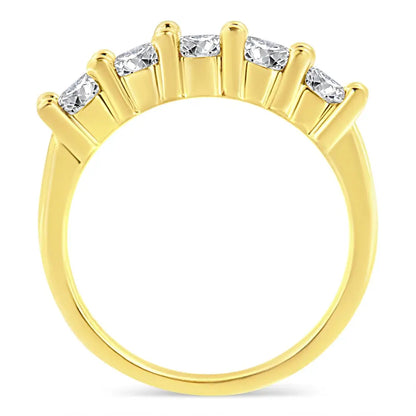 14k Yellow Gold Plated.925 Sterling Silver 1.0 Cttw Shared Prong-set Round Diamond 5 Stone Band Ring (j-k Color I1-i2