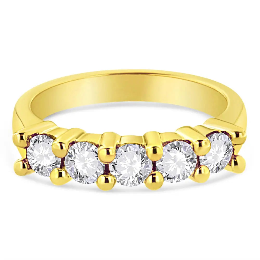 14k Yellow Gold Plated.925 Sterling Silver 1.0 Cttw Shared Prong-set Round Diamond 5 Stone Band Ring (j-k Color I1-i2