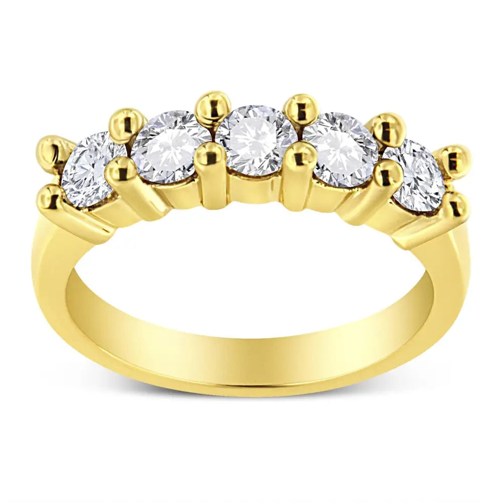 14k Yellow Gold Plated.925 Sterling Silver 1.0 Cttw Shared Prong-set Round Diamond 5 Stone Band Ring (j-k Color I1-i2