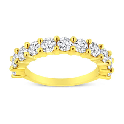 14k Yellow Gold Plated.925 Sterling Silver 1.00 Cttw Round-cut Diamond 11 Stone Wedding Band Ring (j-k Color I1-i2