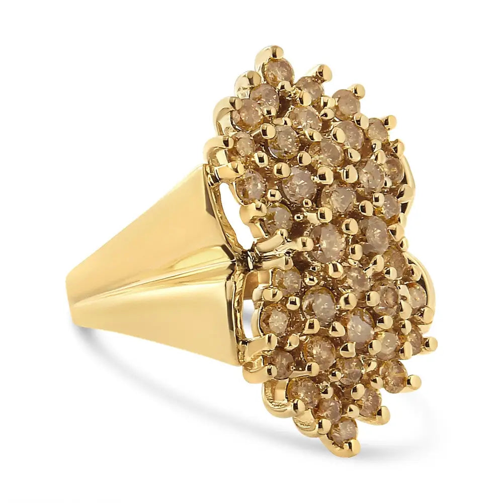 14k Yellow Gold Plated.925 Sterling Silver 1 1/2 Cttw Diamond Cluster Ring (champagne Color I2-i3 Clarity) - Fine