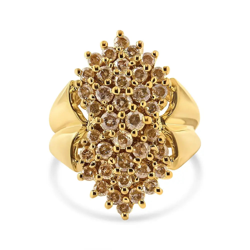 14k Yellow Gold Plated.925 Sterling Silver 1 1/2 Cttw Diamond Cluster Ring (champagne Color I2-i3 Clarity) - Fine