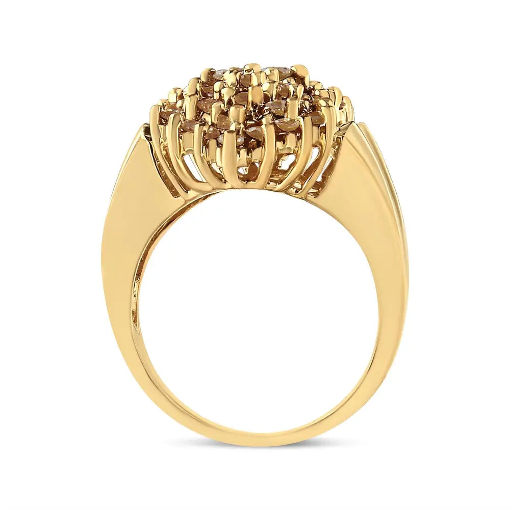 14k Yellow Gold Plated.925 Sterling Silver 1 1/2 Cttw Diamond Cluster Ring (champagne Color I2-i3 Clarity) - Fine