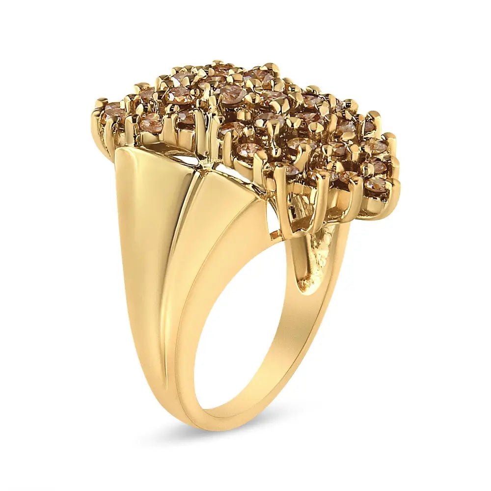 14k Yellow Gold Plated.925 Sterling Silver 1 1/2 Cttw Diamond Cluster Ring (champagne Color I2-i3 Clarity) - Fine