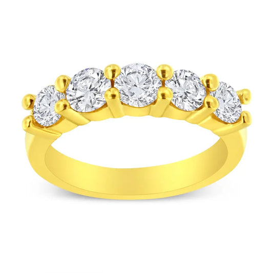 14k Yellow Gold Plated.925 Sterling Silver 1 1/2 Cttw Shared Prong Set Brilliant Round-cut Diamond Anniversary