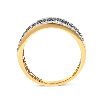 14k Yellow Gold Plated.925 Sterling Silver 1 1/4 Cttw White and Black Treated Diamond Multi Row Band (black/i-j Color