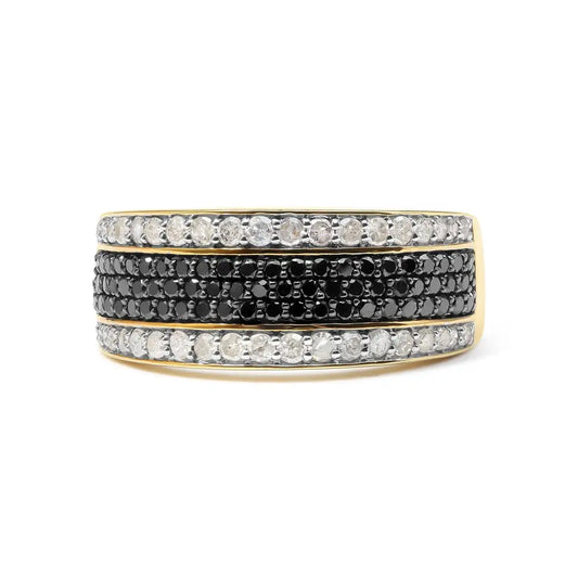 14k Yellow Gold Plated.925 Sterling Silver 1 1/4 Cttw White and Black Treated Diamond Multi Row Band (black/i-j Color