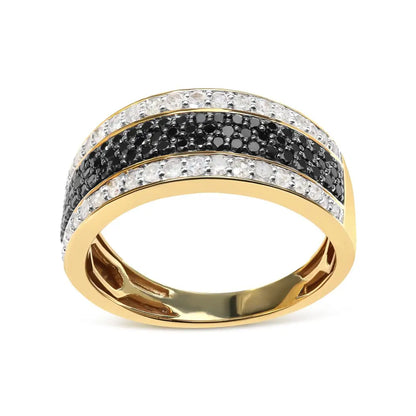 14k Yellow Gold Plated.925 Sterling Silver 1 1/4 Cttw White and Black Treated Diamond Multi Row Band (black/i-j Color