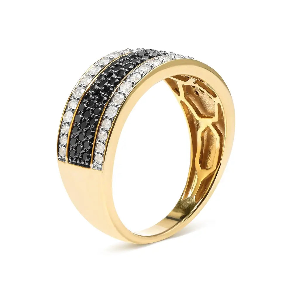 14k Yellow Gold Plated.925 Sterling Silver 1 1/4 Cttw White and Black Treated Diamond Multi Row Band (black/i-j Color