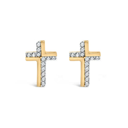 14k Yellow Gold Plated.925 Sterling Silver 1/10 Cttw Diamond Cross Stud Earring (i-j Color I3 Clarity) - Fine Jewelry