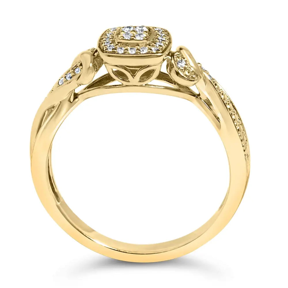 14k Yellow Gold Plated.925 Sterling Silver 1/10 Cttw Round-cut Diamond Composite Halo Engagement Ring - Fine Jewelry