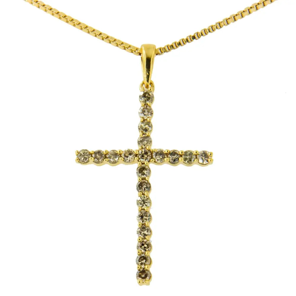 14k Yellow Gold Plated.925 Sterling Silver 1/2 Cttw Champagne Diamond Cross Pendant Necklace (k-l Color I1-i2 Clarity)