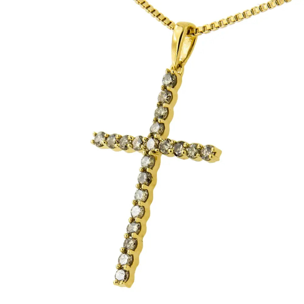 14k Yellow Gold Plated.925 Sterling Silver 1/2 Cttw Champagne Diamond Cross Pendant Necklace (k-l Color I1-i2 Clarity)