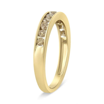 14k Yellow Gold Plated.925 Sterling Silver 1/2 Cttw Channel Set Round Champagne Diamond 11 Stone Band Ring (k-l Color