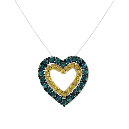 14k Yellow Gold Plated.925 Sterling Silver 1/2 Cttw Color Treated Diamond Heart Pendant Necklace (blue I2-i3 Clarity)