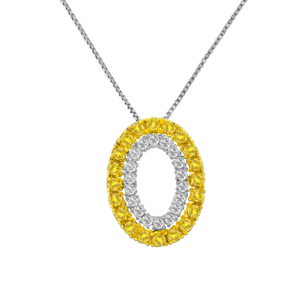 14k Yellow Gold Plated.925 Sterling Silver 1/2 Cttw Color Treated Diamond Double Oval Shape 18’’ Pendant Necklace