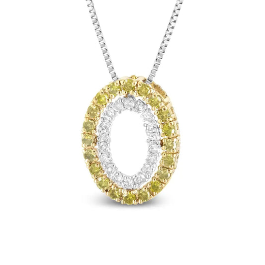 14k Yellow Gold Plated.925 Sterling Silver 1/2 Cttw Color Treated Diamond Double Oval Shape 18’’ Pendant Necklace