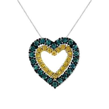 14k Yellow Gold Plated.925 Sterling Silver 1/2 Cttw Color Treated Diamond Heart Pendant Necklace (blue I2-i3 Clarity)