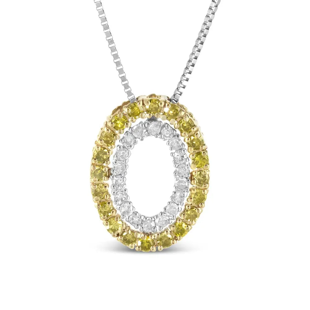 14k Yellow Gold Plated.925 Sterling Silver 1/2 Cttw Color Treated Diamond Double Oval Shape 18’’ Pendant Necklace