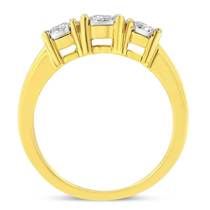 14k Yellow Gold Plated.925 Sterling Silver 1/2 Cttw Diamond Three Stone Illusion Plate Ring (j-k Color I1-i2 Clarity)