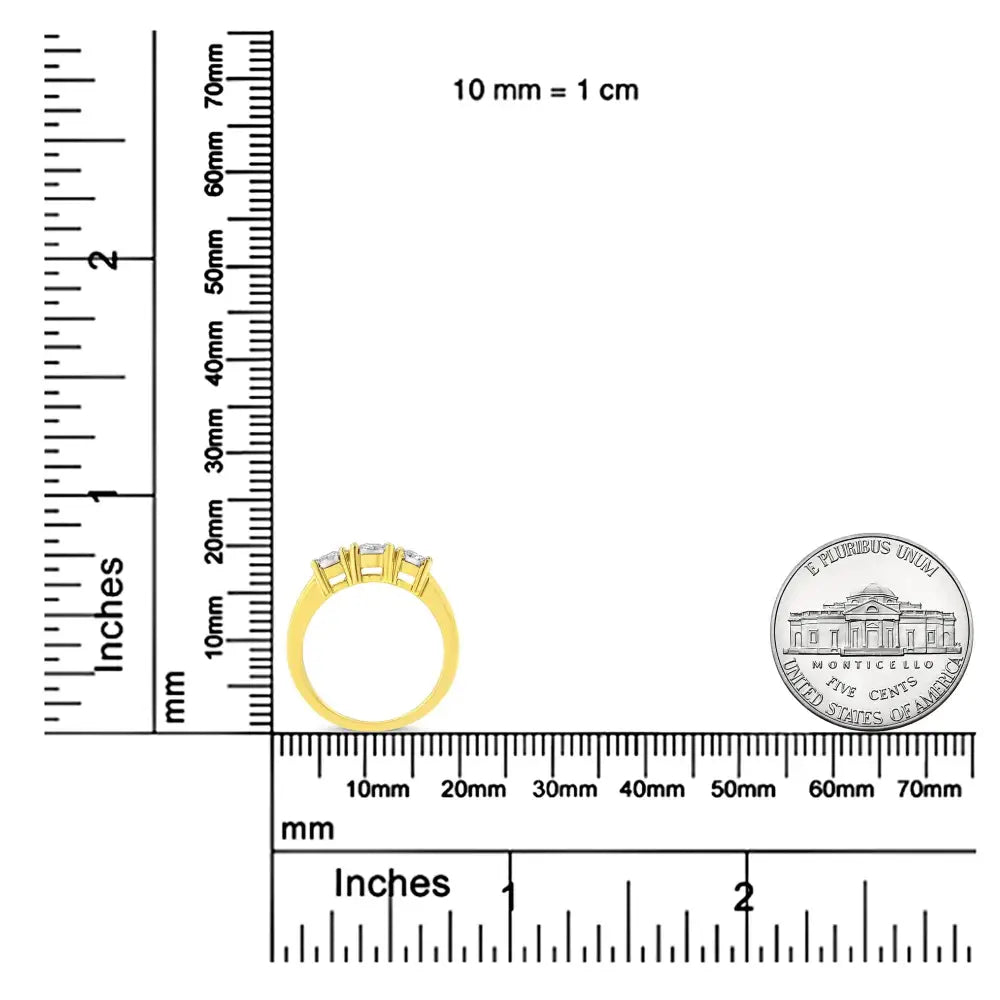 14k Yellow Gold Plated.925 Sterling Silver 1/2 Cttw Diamond Three Stone Illusion Plate Ring (j-k Color I1-i2 Clarity)