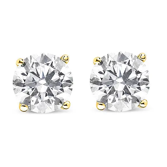 14k Yellow Gold Plated.925 Sterling Silver 1/2 Cttw Round Brilliant-cut Diamond Classic 4-prong Stud Earrings (i-j