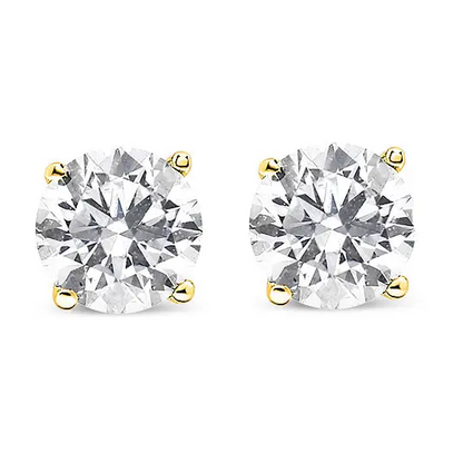 14k Yellow Gold Plated.925 Sterling Silver 1/2 Cttw Round Brilliant-cut Diamond Classic 4-prong Stud Earrings (i-j