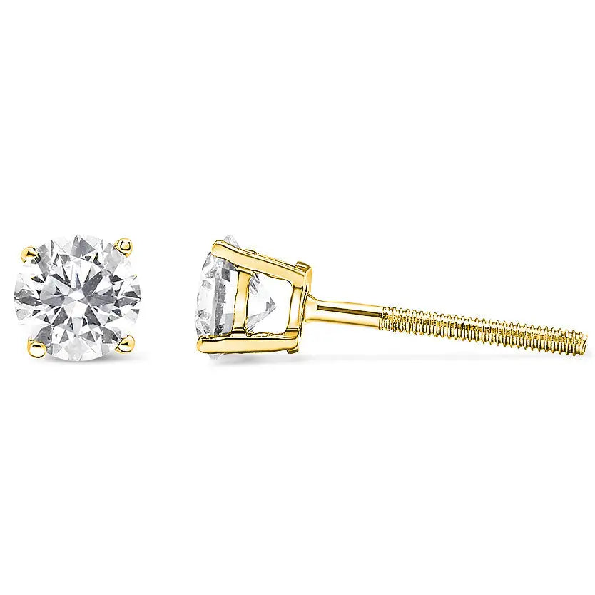 14k Yellow Gold Plated.925 Sterling Silver 1/2 Cttw Round Brilliant-cut Diamond Classic 4-prong Stud Earrings (i-j