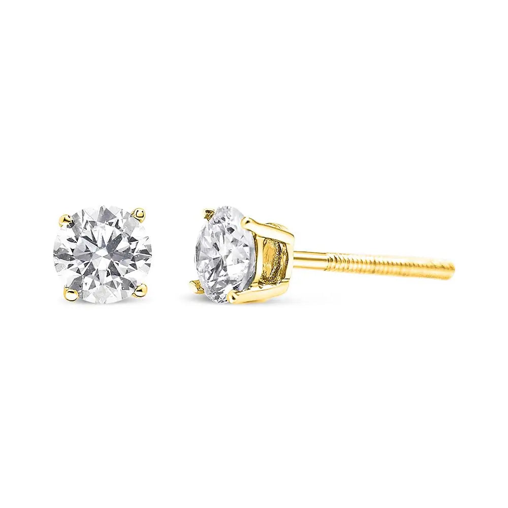 14k Yellow Gold Plated.925 Sterling Silver 1/2 Cttw Round Brilliant-cut Diamond Classic 4-prong Stud Earrings (i-j