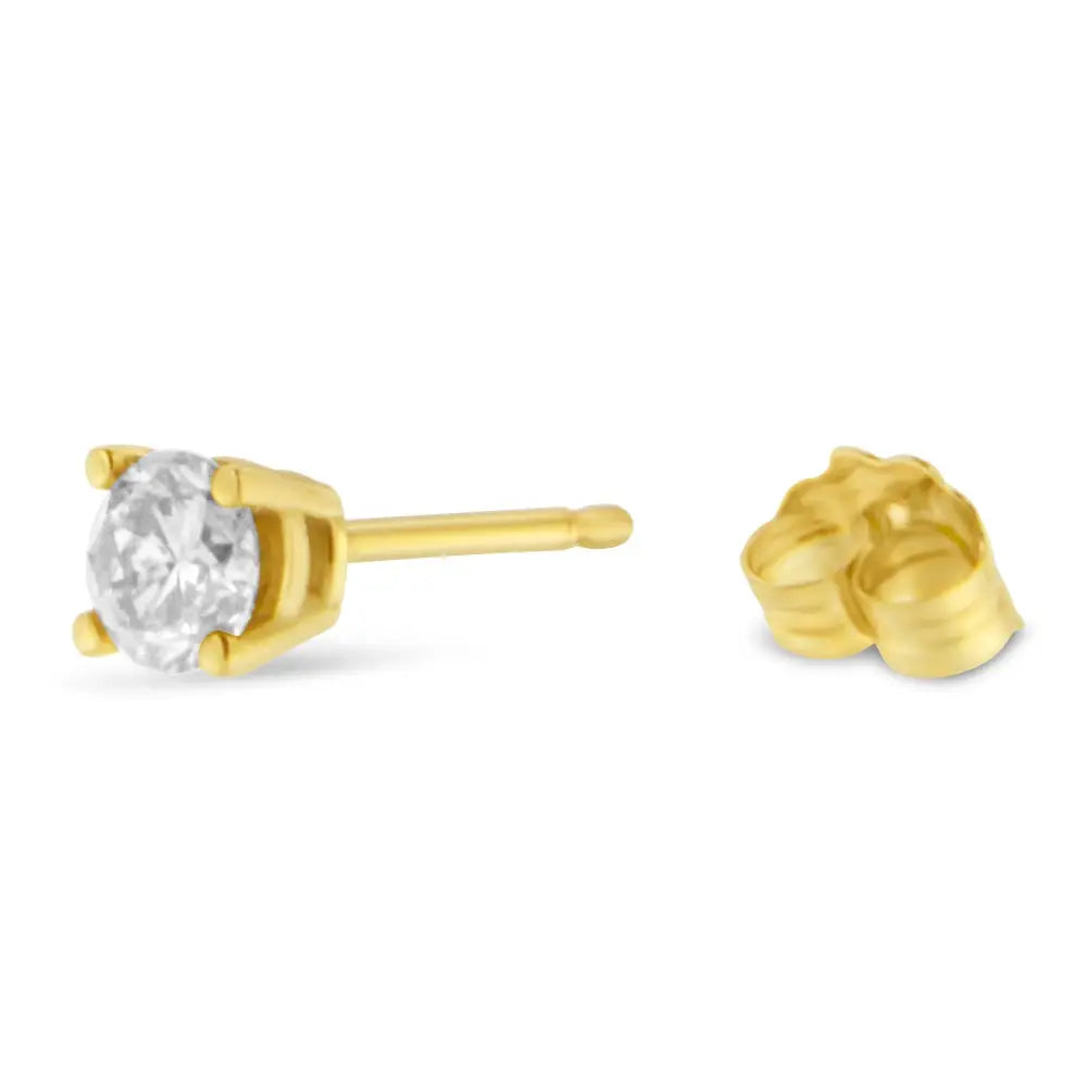 14k Yellow Gold Plated.925 Sterling Silver 1/2 Cttw Round Brilliant-cut Diamond Classic 4-prong Stud Earrings (i-j