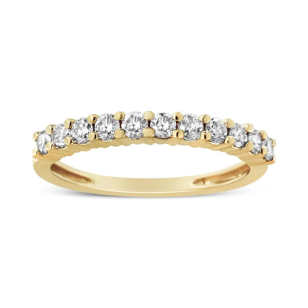 14k Yellow Gold Plated.925 Sterling Silver 1/2 Cttw Shared Prong Set Brilliant Round-cut Diamond 11 Stone Band Ring