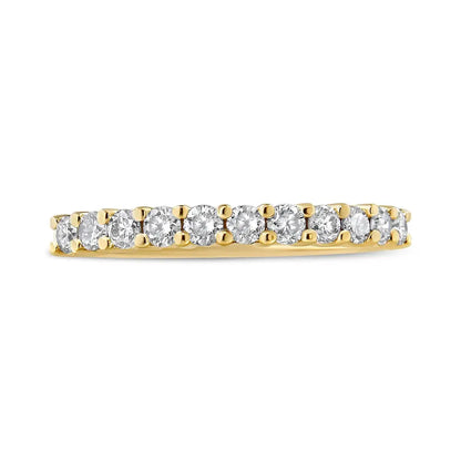 14k Yellow Gold Plated.925 Sterling Silver 1/2 Cttw Shared Prong Set Brilliant Round-cut Diamond 11 Stone Band Ring