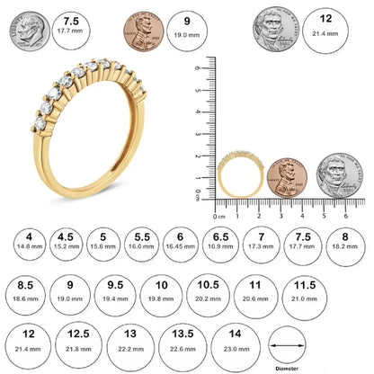 14k Yellow Gold Plated.925 Sterling Silver 1/2 Cttw Shared Prong Set Brilliant Round-cut Diamond 11 Stone Band Ring