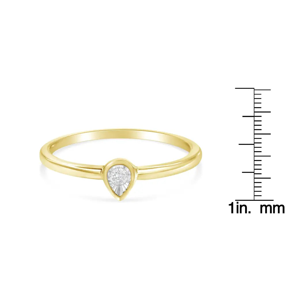 14k Yellow Gold Plated.925 Sterling Silver 1/20 Carat Diamond Teardrop Pear-shaped Miracle Set Petite Fashion Ring (j-k