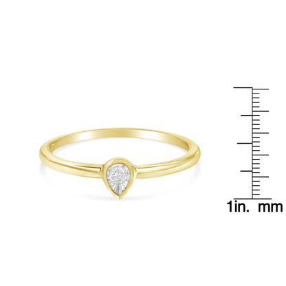 14k Yellow Gold Plated.925 Sterling Silver 1/20 Carat Diamond Teardrop Pear-shaped Miracle Set Petite Fashion Ring (j-k