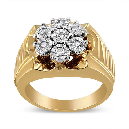 14k Yellow Gold Plated.925 Sterling Silver 1/3 Cttw Miracle-set Floral Diamond Cluster Ring (i-j Color I1-i2 Clarity)