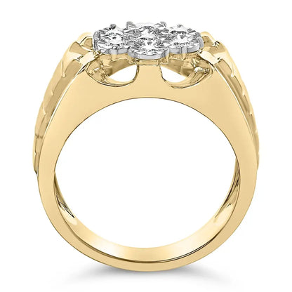 14k Yellow Gold Plated.925 Sterling Silver 1/3 Cttw Miracle-set Floral Diamond Cluster Ring (i-j Color I1-i2 Clarity)