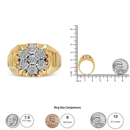 14k Yellow Gold Plated.925 Sterling Silver 1/3 Cttw Miracle-set Floral Diamond Cluster Ring (i-j Color I1-i2 Clarity)