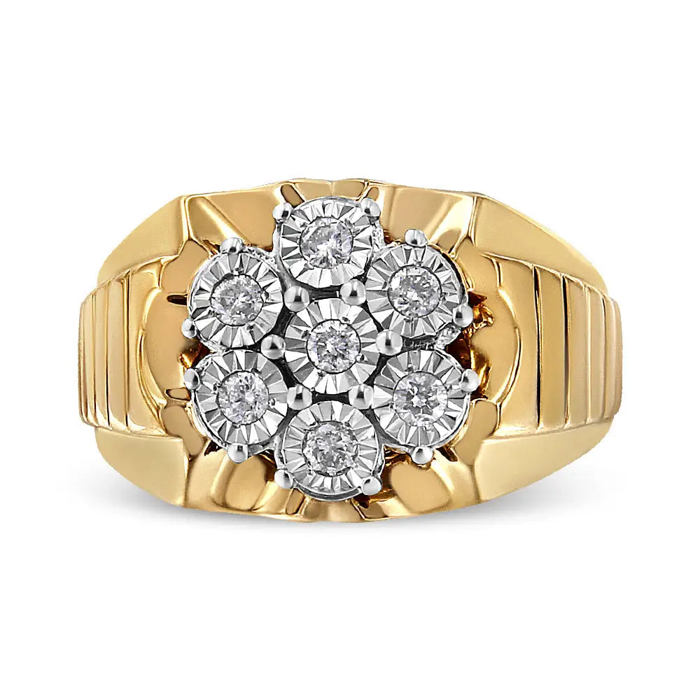 14k Yellow Gold Plated.925 Sterling Silver 1/3 Cttw Miracle-set Floral Diamond Cluster Ring (i-j Color I1-i2 Clarity)