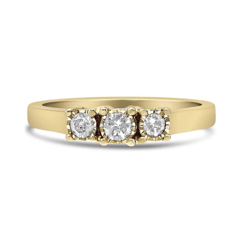 14k Yellow Gold Plated.925 Sterling Silver 1/4 Cttw Diamond 3 Stone Illusion Plate Ring (j-k Color I1-i2 Clarity)