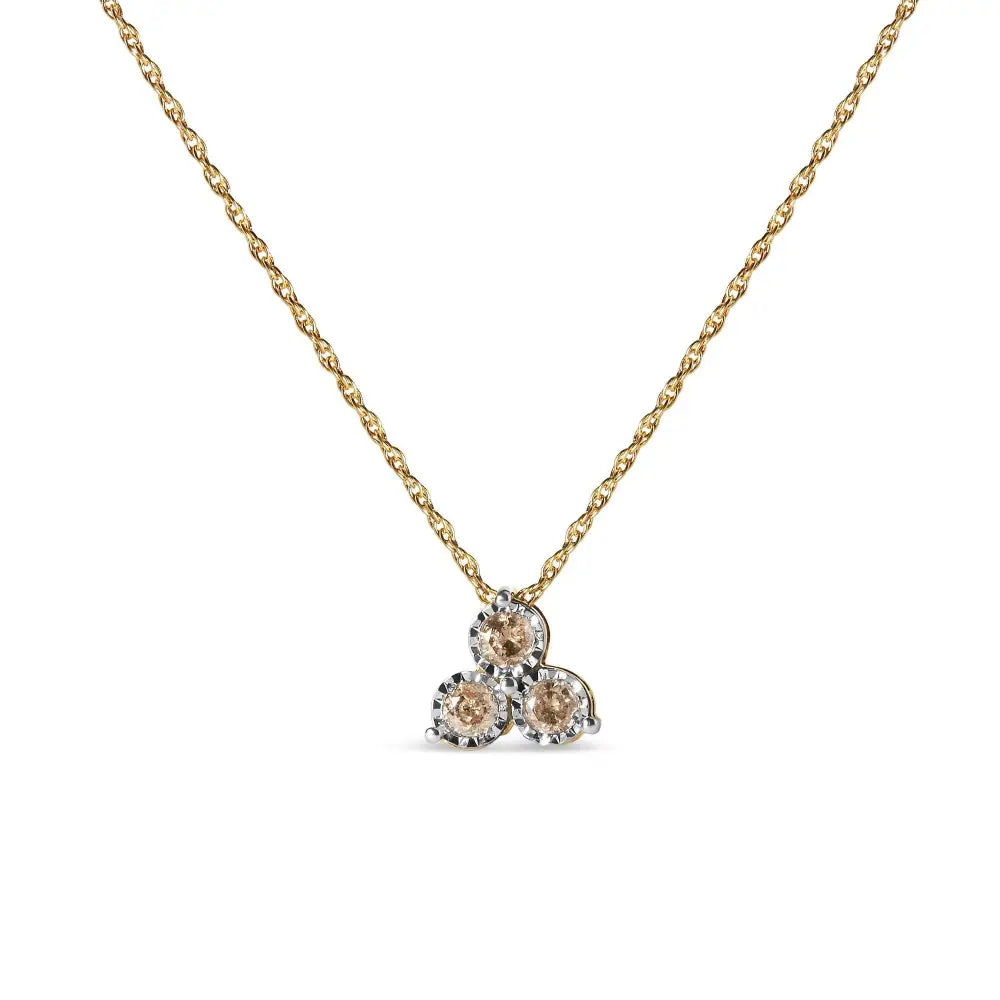 14k Yellow Gold Plated.925 Sterling Silver 1/4 Cttw Diamond 3 Stone Trio 18’’ Pendant Necklace (j-k Color I1-i2