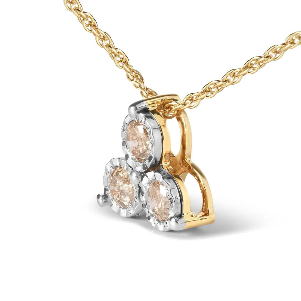 14k Yellow Gold Plated.925 Sterling Silver 1/4 Cttw Diamond 3 Stone Trio 18’’ Pendant Necklace (j-k Color I1-i2