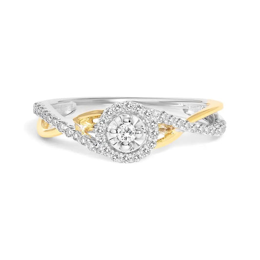 14k Yellow Gold Plated.925 Sterling Silver 1/4 Cttw Diamond Bypass and Halo Promise Ring (i-j Color I3 Clarity) - Fine