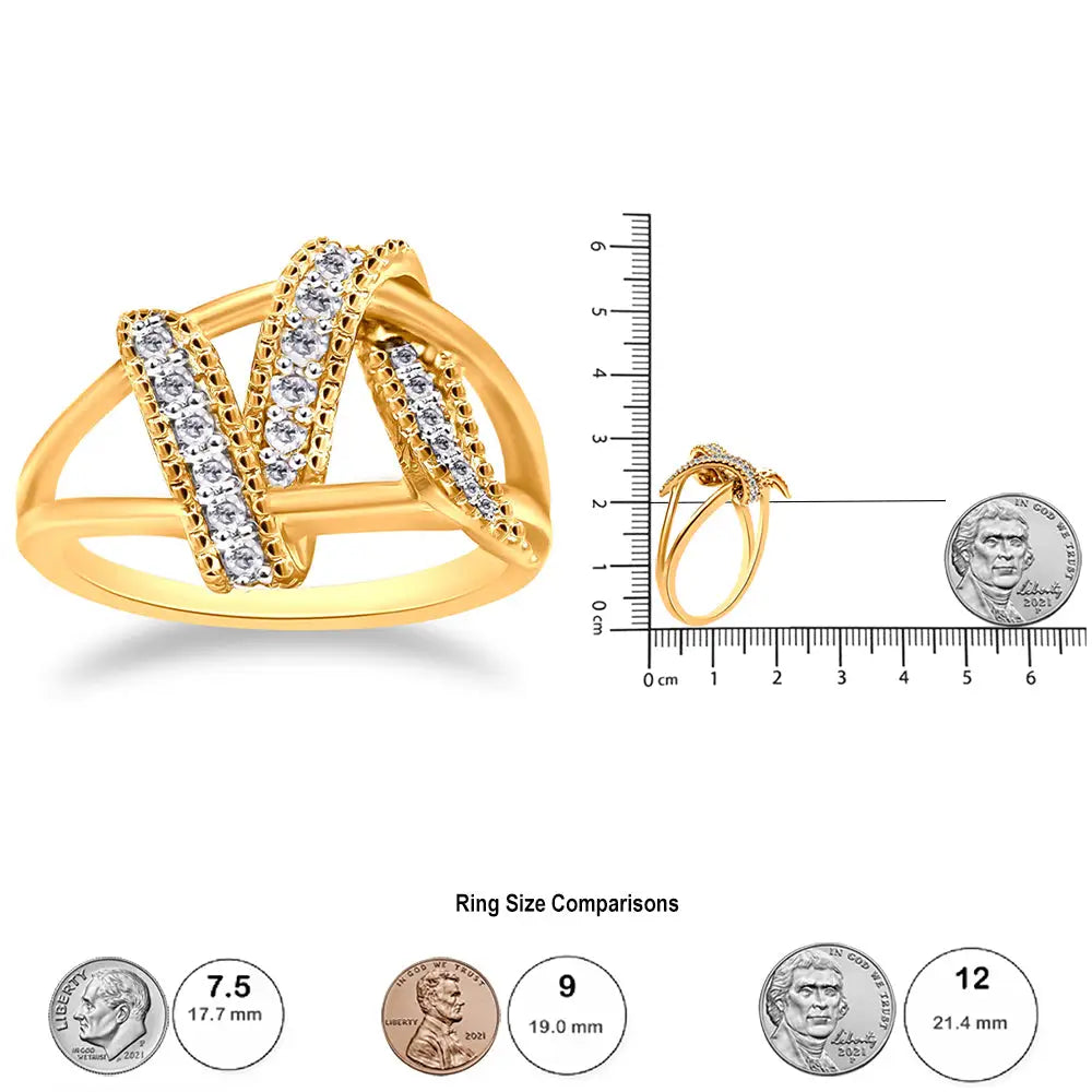 14k Yellow Gold Plated.925 Sterling Silver 1/4 Cttw Diamond Interlocking Bypass Ring (i-j Color I1-i2 Clarity) - Fine