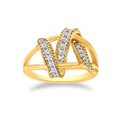 14k Yellow Gold Plated.925 Sterling Silver 1/4 Cttw Diamond Interlocking Bypass Ring (i-j Color I1-i2 Clarity) - Fine