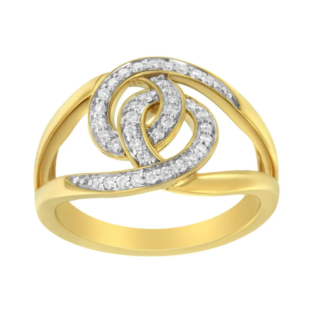 14k Yellow Gold Plated.925 Sterling Silver 1/4 Cttw Diamond Interlocking Loop Open Shank Bypass Ring (i-j Color I1-i2