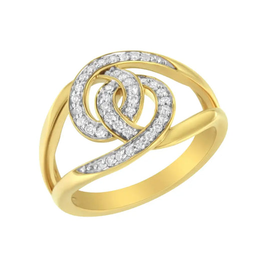 14k Yellow Gold Plated.925 Sterling Silver 1/4 Cttw Diamond Interlocking Loop Open Shank Bypass Ring (i-j Color I1-i2