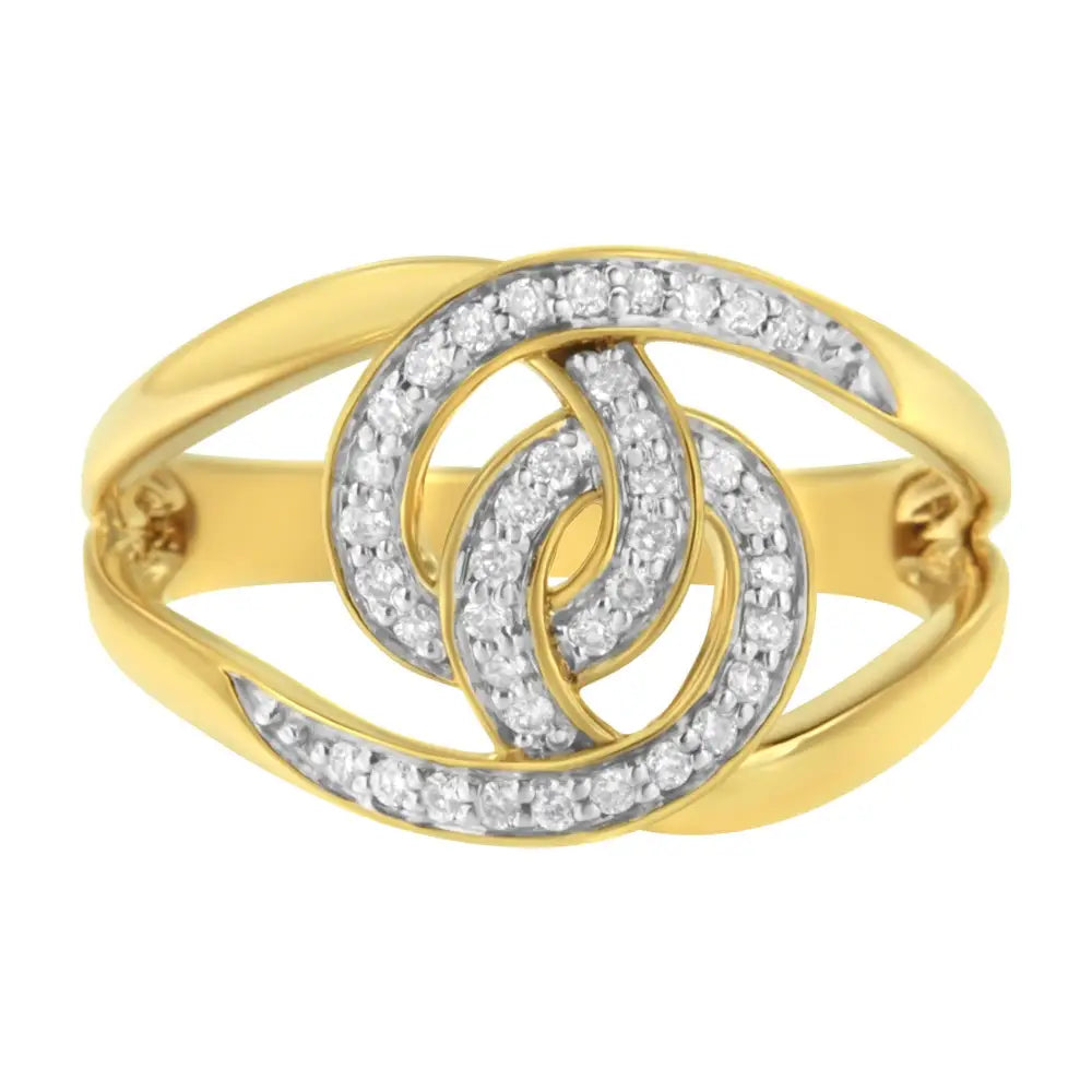 14k Yellow Gold Plated.925 Sterling Silver 1/4 Cttw Diamond Interlocking Loop Open Shank Bypass Ring (i-j Color I1-i2