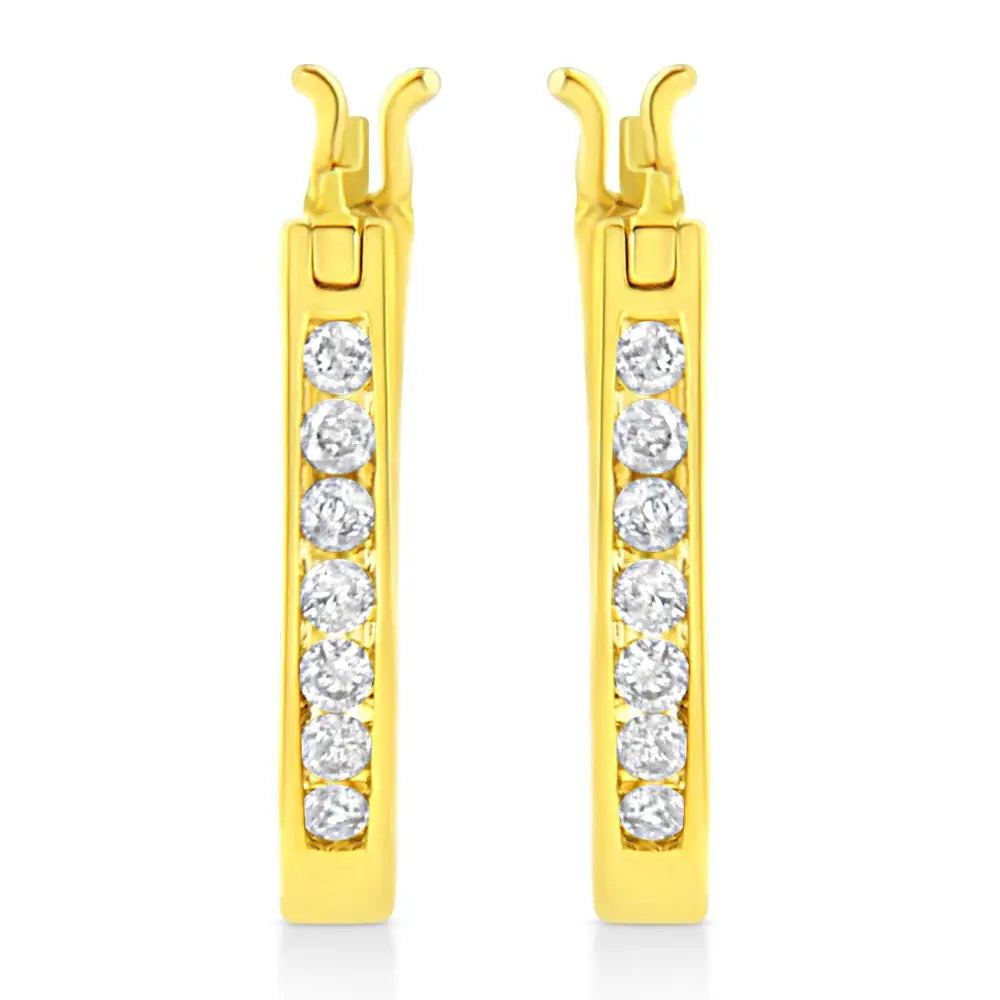 14k Yellow Gold Plated.925 Sterling Silver 1/4 Cttw Diamond Leverback 3/4’’ Inch Hoop Earrings (k-l Color I2-i3